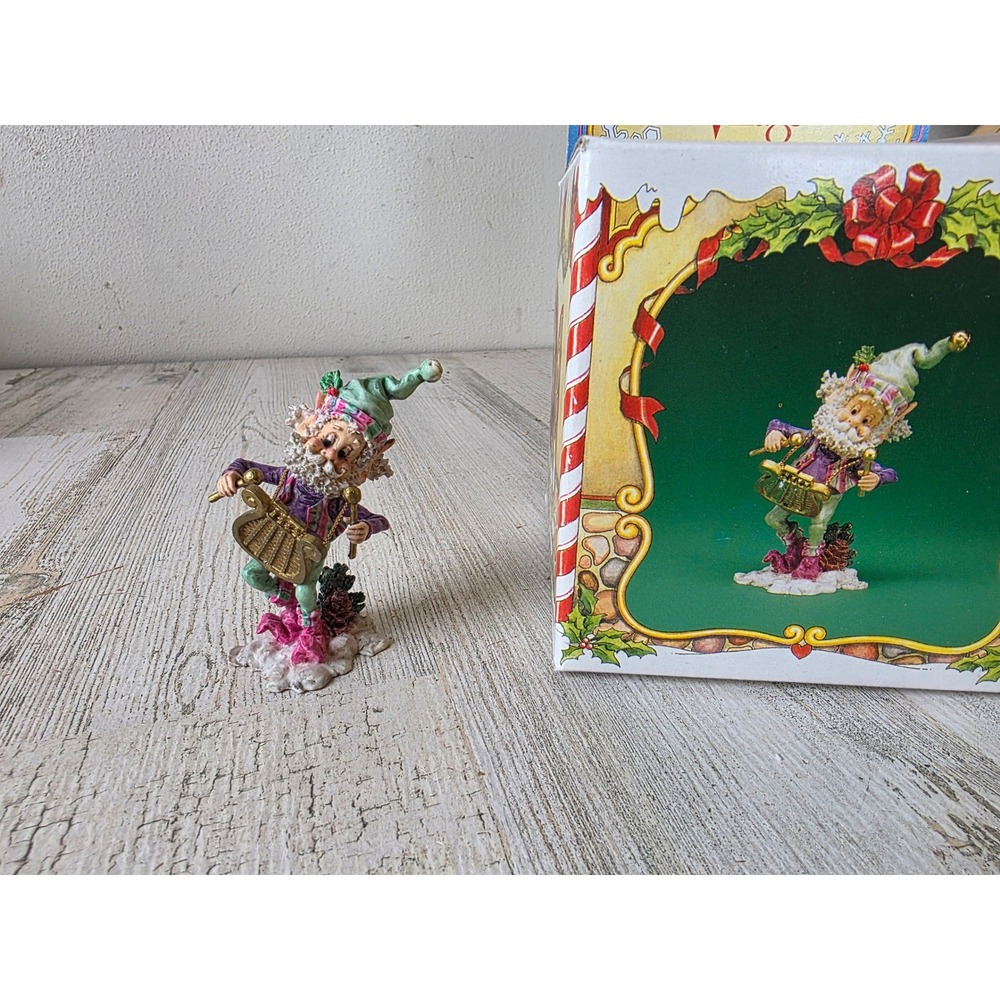 Vintage enesco sandi ziminicki snoozles glockenspiel harp elf North Pole village